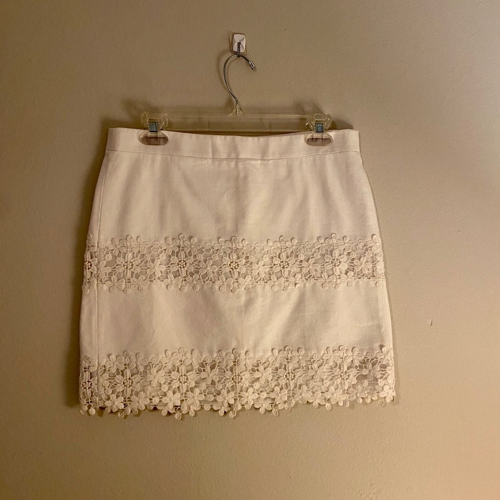 White lace embroidered J. crew skirt